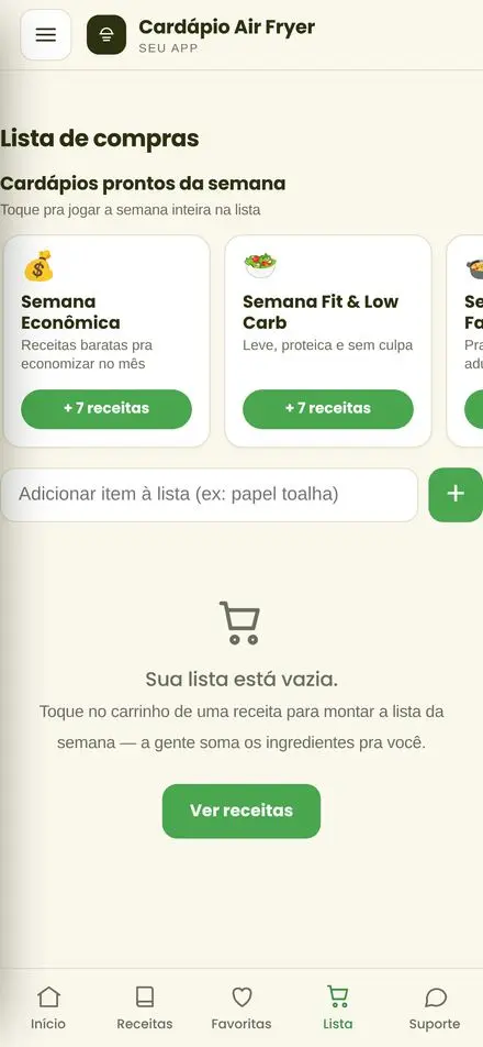 Tela do app: lista de compras